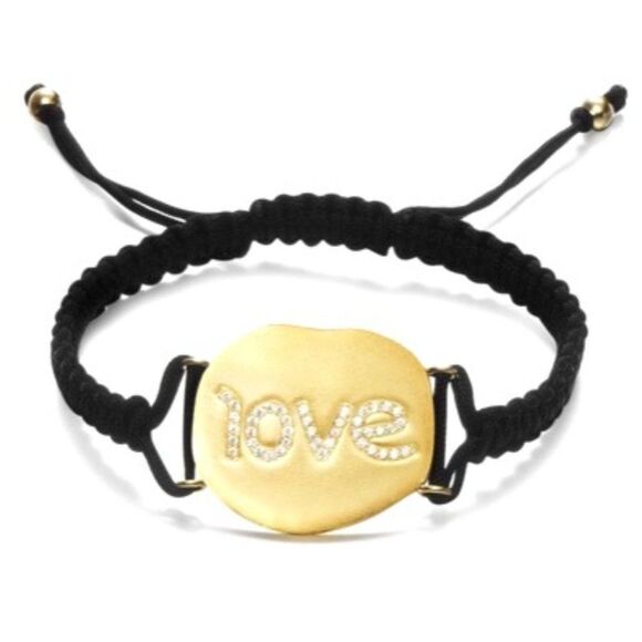 Daniela Swaebe 18k Gold Plated LOVE Cz Macrame Self Tie Bracelet - DSF DS Jewels - Picture 1 of 4